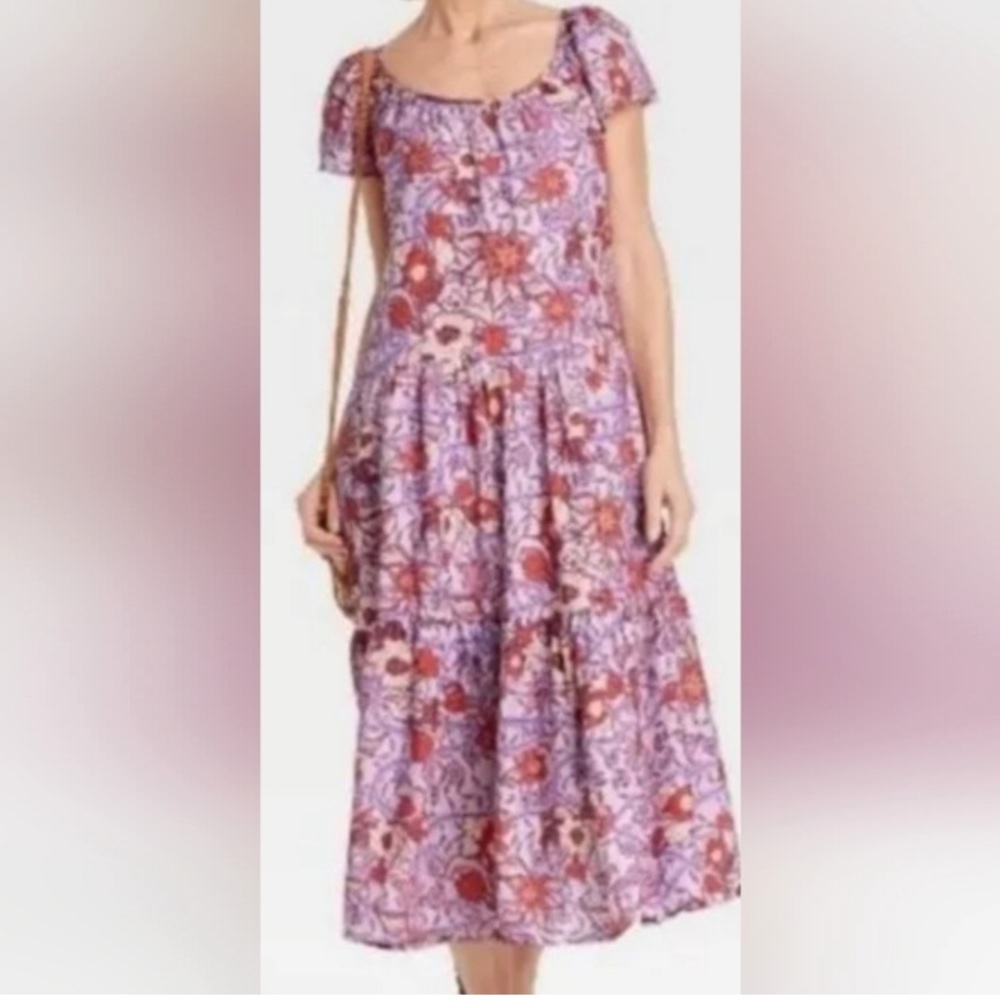 Like New Knox Rose Pink & Red ruffle boho flutter sleeve maxi … - Picture 2 of 5